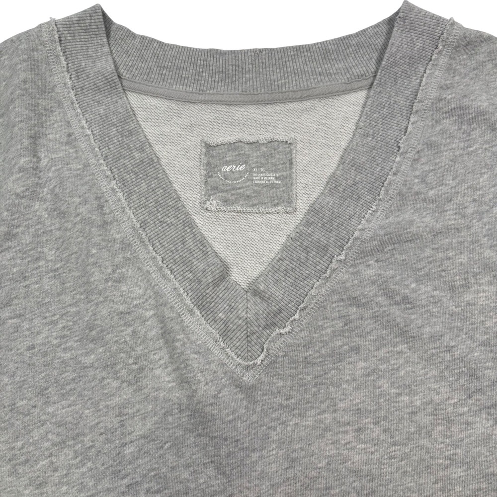 Aerie Women XL Vacay Every Day Slouchy Sweatshirt gray Distressed Oversized - Picture 4 of 14